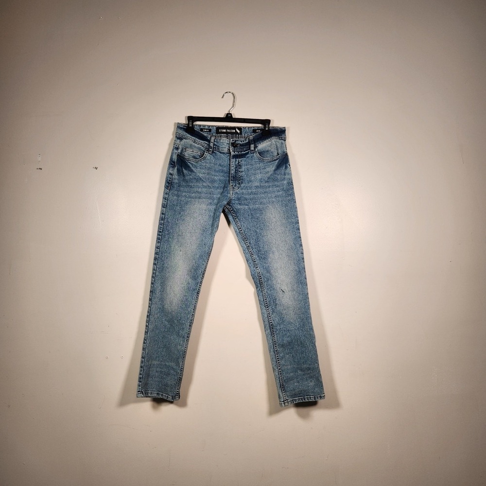 STONE FALCON Slim Fit Jeans Mens 30 x 30 (Measures 31 x 29) Blue Light Acid Wash